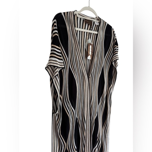 NWT Kerisma Striped Cape Convertible Vest Shawl Black Beige Wrap Top One Size - Picture 2 of 10